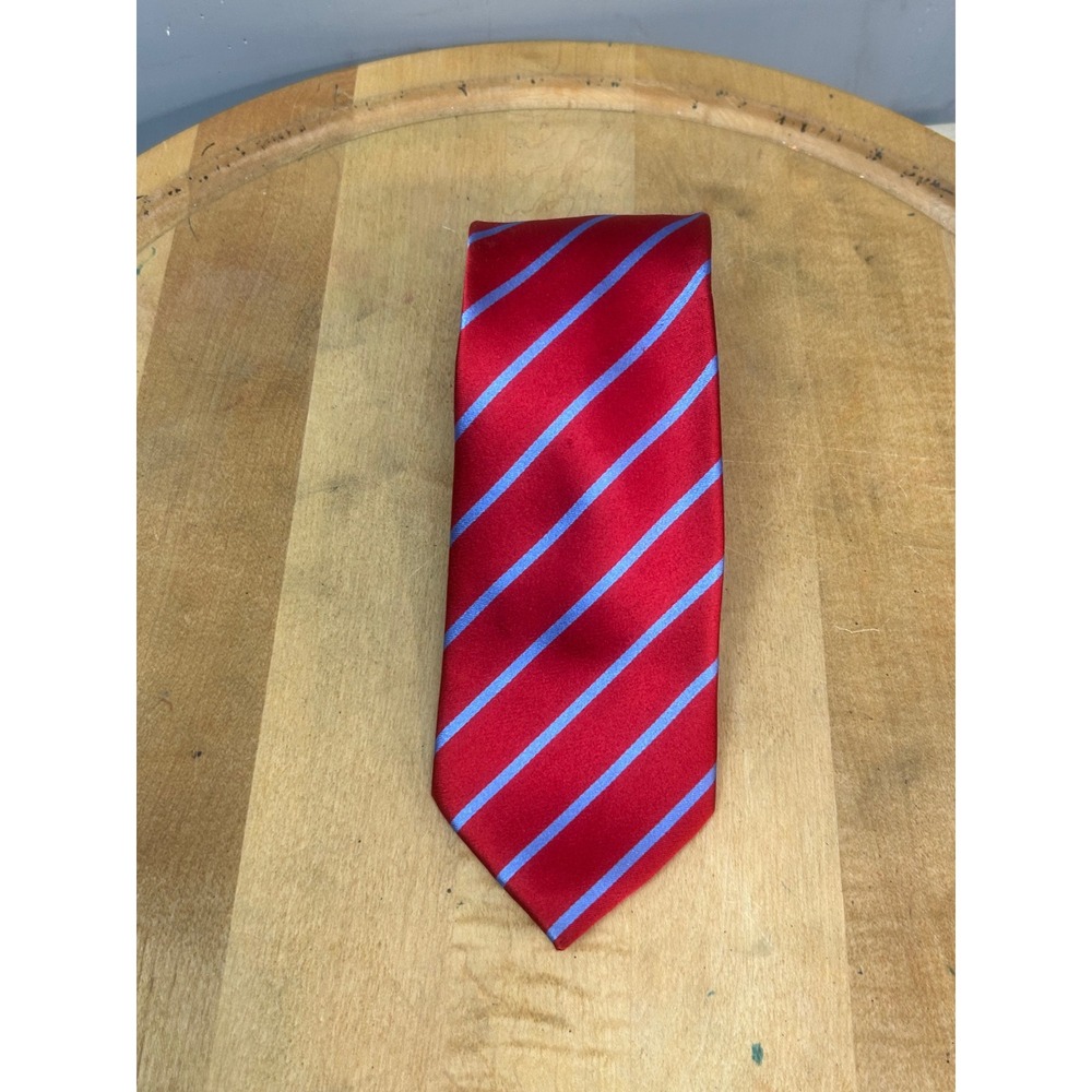 Haines & Bonner Necktie Mens OS Red Blue Striped Silk Handmade Classic‎ Preppy